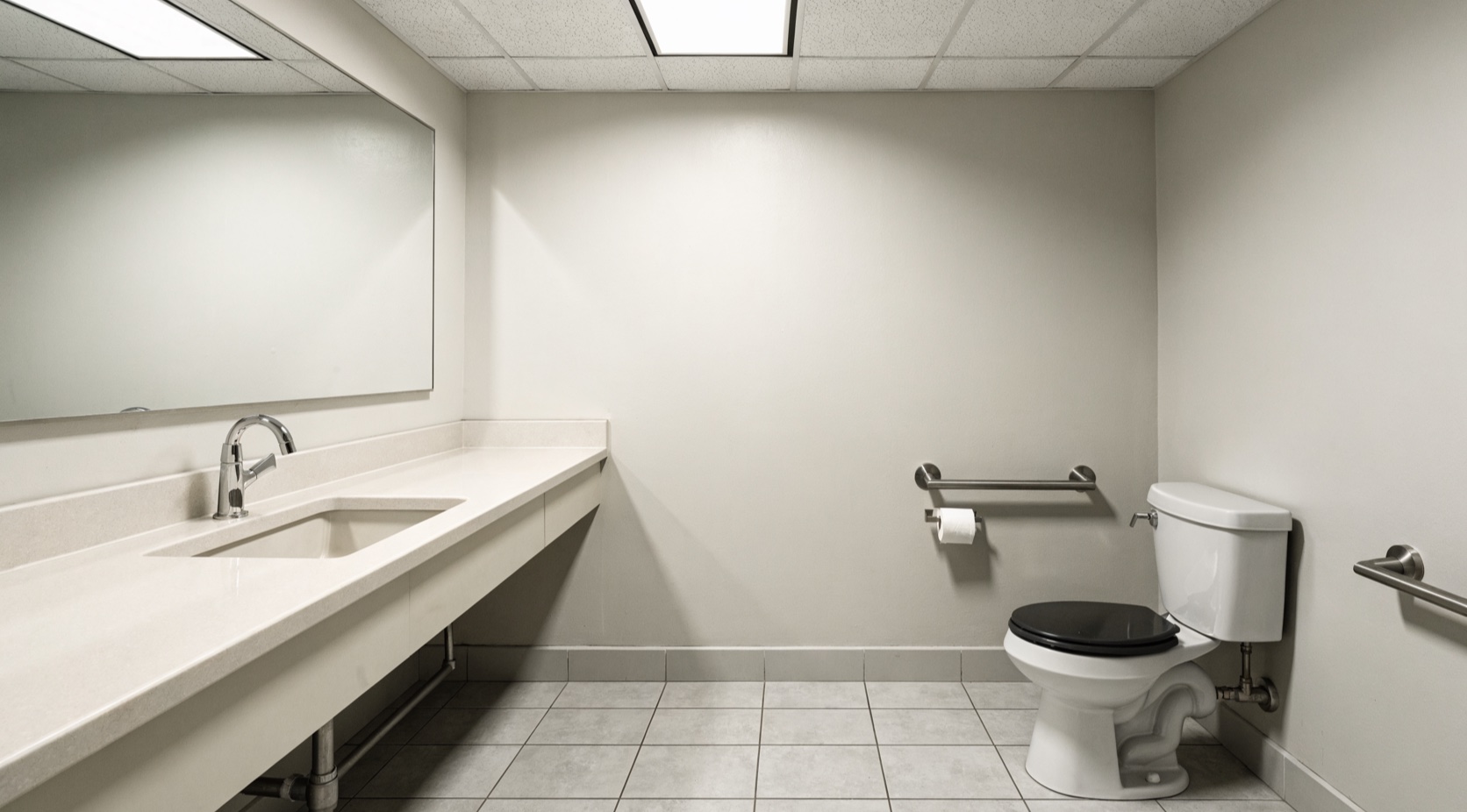 Photorealistic compact commercial washroom renovation concept in Windsor Ontario