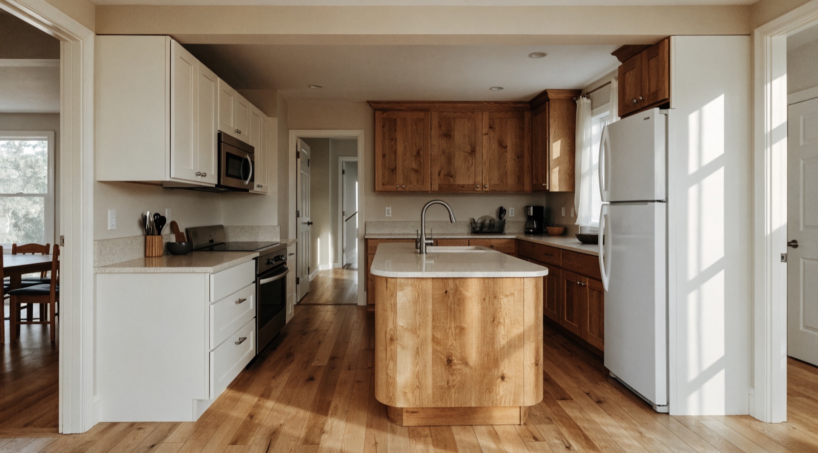 Photorealistic natural oak kitchen renovation concept for Windsor Ontario